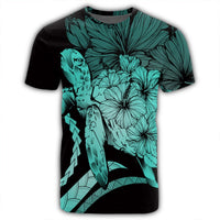 Hawaiian Hawaii Turtle Hibiscus Polynesian Vintage T Shirt Turquoise - Polynesian Pride