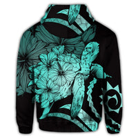 Hawaiian Hoodie Hawaiian Turtle Hibiscus Polynesian Vintage Hoodie Turquoise - Polynesian Pride