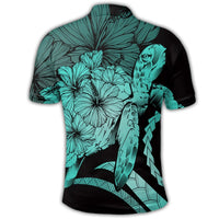 Hawaiian Hawaii Turtle Hibiscus Polynesian Vintage Polo Shirt Turquoise - Polynesian Pride