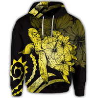 Hawaiian Hoodie Hawaiian Turtle Hibiscus Polynesian Vintage Hoodie Yellow - Polynesian Pride