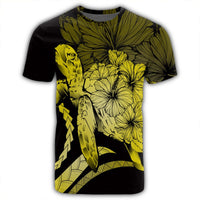 Hawaiian Hawaii Turtle Hibiscus Polynesian Vintage T Shirt Yellow - Polynesian Pride