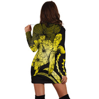 Hawaiian - Hawaii Turtle Hibiscus Polynesian Vintage Hoodie Dress - Yellow - AH - Polynesian Pride