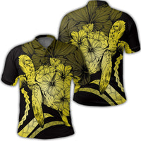 Hawaiian Hawaii Turtle Hibiscus Polynesian Vintage Polo Shirt Yellow Unisex Black - Polynesian Pride