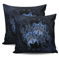 hawaiiPillow Case - Turtle Strong Pattern Hibiscus Plumeria Blue AH One Style Zippered Pillow Cases 18"x 18" (Twin Sides) (Set of 2) Blue - Polynesian Pride