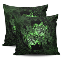 hawaiiPillow Case - Turtle Strong Pattern Hibiscus Plumeria Green AH One Style Zippered Pillow Cases 18"x 18" (Twin Sides) (Set of 2) Green - Polynesian Pride