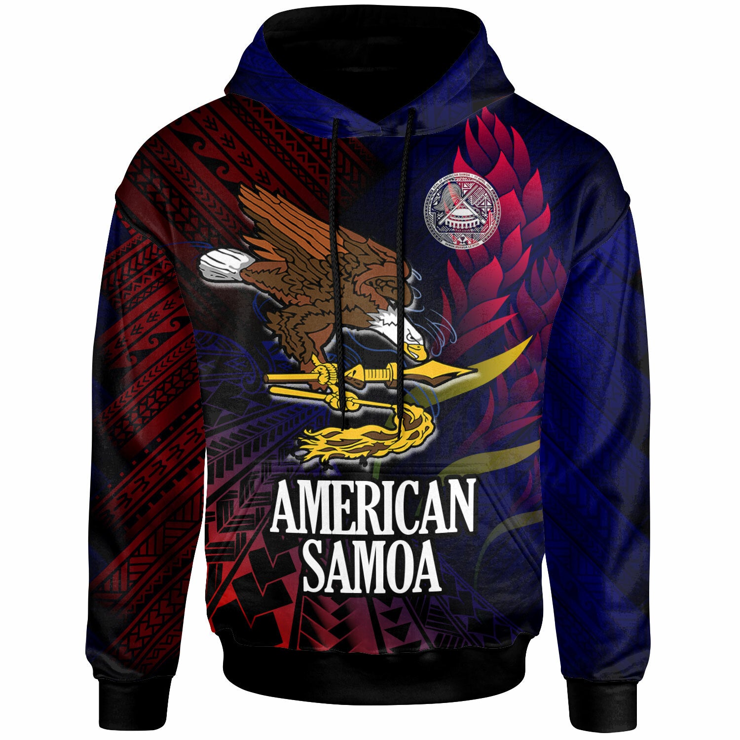 American Samoa Hoodie Custom Seal of American Samoa Gradient Color Style LT10 Black - Polynesian Pride