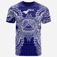 American Samoa T Shirt American Samoan Seal Map Polynesian Tattoo Blue Unisex Blue - Polynesian Pride