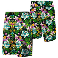 Animals And Tropical Flowers Board Shorts Men Green - Polynesian Pride