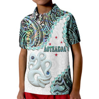 New Zealand Maori Polo Shirt Aotearoa Manaia Basic Paua Shell Kia Ora LT9 Kid White - Polynesian Pride