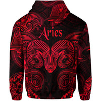 Aries Zodiac Polynesian Zip Hoodie Unique Style Red LT8 - Polynesian Pride