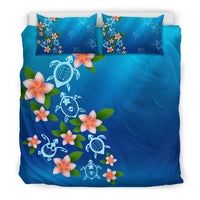 Hawaiian Tuttle And Plumeria Flower In The Sea Polynesian Bedding Set - Polynesian Pride