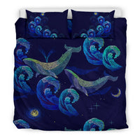 Hawaiian Whale And Wave In Night Polynesian Bedding Set - Polynesian Pride