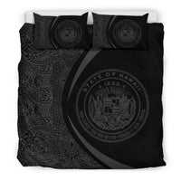 Hawaiian Map Coat Of Arms Polynesian Bedding Set - Circle Style Grey - Polynesian Pride