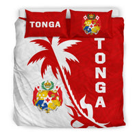 Tonga Duvet Cover Set - Tonga Coat Of Arms & Coconut Tree Red - Polynesian Pride