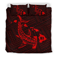 Hawaiian Map Hamerhead Shark Polynesian Red Bedding Set - Polynesian Pride