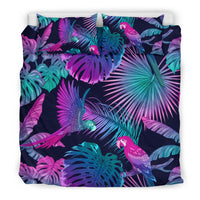 Palm Leaves Parrot Duvet Cover Set Neon - Polynesian Pride