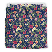 Hawaiian Tropical Hibiscus Red And Plumeria White Polynesian Bedding Set - Polynesian Pride