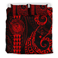 Hawaiian Map Coat Of Arms Flag Polynesian Bedding Set Red - Polynesian Pride