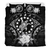 Cook Islands Duvet Cover Set - Cook Island Flag Turtle & Gray Hibiscus Gray - Polynesian Pride