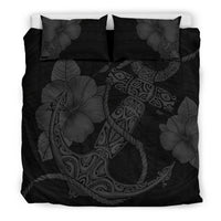 Hawaiian Anchor Poly Tribal Hibiscus Polynesian Bedding Set Gray - Polynesian Pride