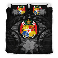 Tonga Duvet Cover Set - Tonga Coat Of Arms & Reggae Hibiscus Black - Polynesian Pride