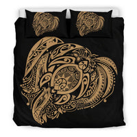 Hawaiian Turtle Hibiscus Polynesian Bedding Set Simple Gold - Polynesian Pride