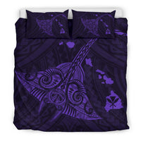 Hawaiian Map Kanaka Manta Ray Polynesian Bedding Set Purple - Polynesian Pride