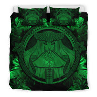 Hawaiian Map Madame Pele Kanaka Polynesian Bedding Set Green - Polynesian Pride