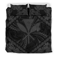 Hawaiian Map Kanaka Hibiscus Gray Polynesian Bedding Set - Polynesian Pride