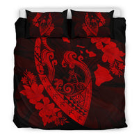 Hawaiian Fish Hook Hibiscus Banzai Surfing Polynesian Bedding Set Red - Polynesian Pride