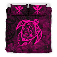 Hawaiian Map Turtle Kanaka Hibiscus Polynesian Bedding Set - Pink - Polynesian Pride