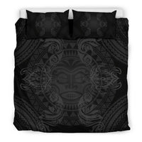 Hawaiian Turtles Tribal Mask Polynesian Bedding Set Grey - Polynesian Pride