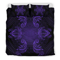Hawaiian Turtles Tribal Mask Polynesian Bedding Set Purple - Polynesian Pride