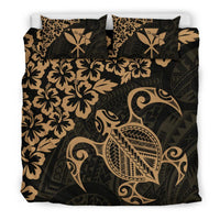 Hawaiian Map Turtle Hibiscus Kanaka Polynesian Bedding Set - Gold - Polynesian Pride