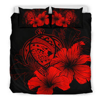 Hawaiian Map Hibiscus Turtle Polynesian Bedding Set - Red - Polynesian Pride