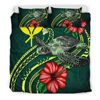 Polynesian Bedding Set - Hawaii Duvet Cover Set Green Turtle Hibiscus - Polynesian Pride