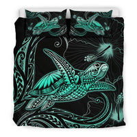 Turtle Polynesian Bedding Set Mix Hibiscus Turquoise - Polynesian Pride