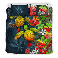 Kanaka Maoli (Hawaiian) Bedding set - Sea Turtle Tropical Hibiscus And Plumeria Reggae - Polynesian Pride
