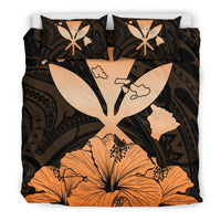 Hawaiian Kanaka Bedding Set Hibiscus Polynesian Love Orange - Polynesian Pride