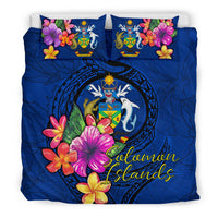 Polynesian Bedding Set - Solomon Islands Duvet Cover Set Floral With Seal Blue - Polynesian Pride