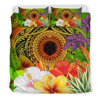 Cnmi Polynesian Bedding Set - Manta Ray Tropical Flowers (Reggae) - Polynesian Pride