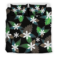 Hawaii Bedding Set - Hawaii Plumeria Black Bedding Set - Jog Style - Polynesian Pride