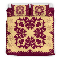 Hawaii Bedding Set - Hawaiian Quilt Plumeria Medallion Burgundy Bedding Set - AH - Polynesian Pride