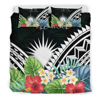Marshall Islands Bedding Set - Marshall Islands Coat of Arms & Polynesian Tropical Flowers White - Polynesian Pride