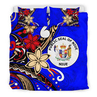Niue Bedding Set - Tribal Flower With Special Turtles Blue Color - Polynesian Pride
