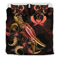 Pohnpei Polynesian Bedding Set - Turtle With Blooming Hibiscus Gold - Polynesian Pride