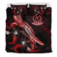 Vanuatu Polynesian Bedding Set - Turtle With Blooming Hibiscus Red - Polynesian Pride