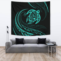 Hawaii Turtle Tapestry - Turquoise - Frida Style Wall Tapestry Black - Polynesian Pride