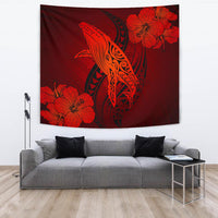 Hawaii Whale Swim Poly Red Tapestry Wall Tapestry 150cm*150cm Red - Polynesian Pride