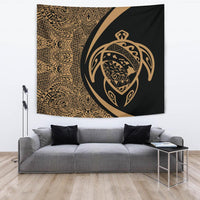 Hawaii Turtle Map Polynesian Tapestry - Gold - Circle Style Wall Tapestry 150cm*150cm Gold - Polynesian Pride